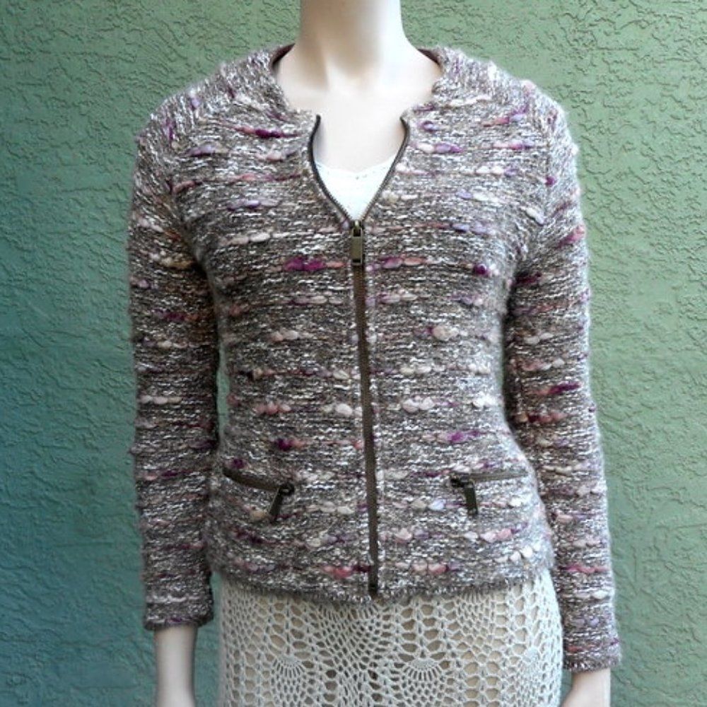 EUC VINTAGE EUREKA by CHRISTOS GARKINOS Multi-Colored Wool Zipper Sweater XS